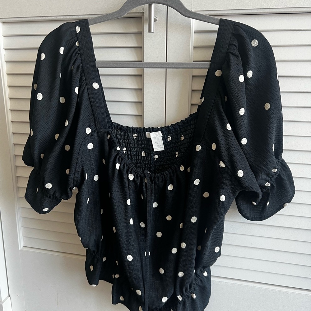 Black Polka Dot Women's Top